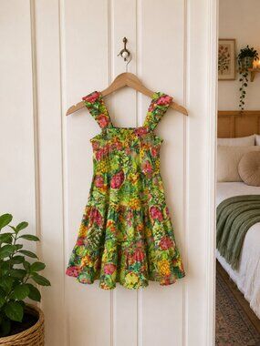 Btween Girls Tropical Fruit Sundress Size 8 Linen Blend